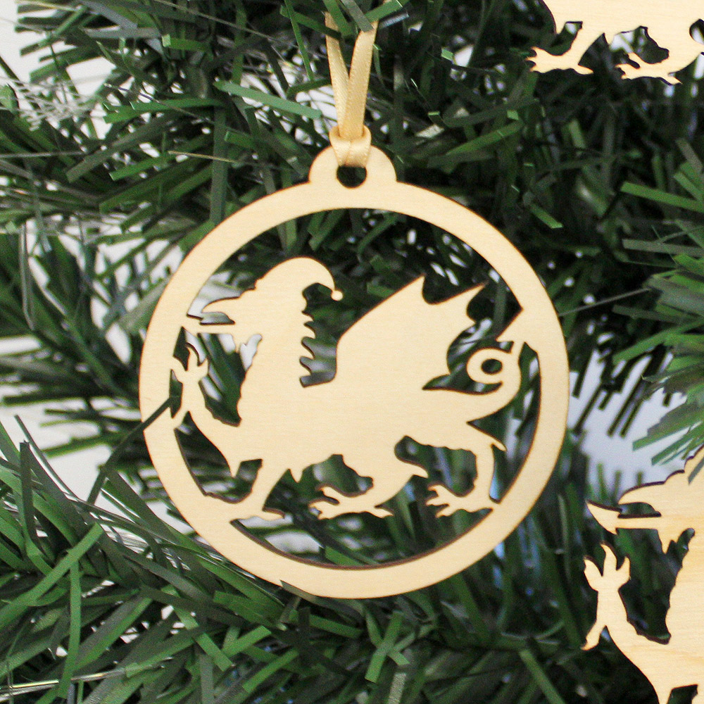 Wooden Welsh Dragon Baubles